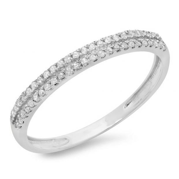 0.14 Carat (ctw) 10K White Gold Round Diamond Ladies Double Row Anniversary Wedding Band