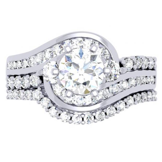 1.50 Carat (ctw) 10K White Gold Round Diamond 3 Stone Ladies Bridal Twisted Engagement Ring With Matching Band Set 1 1/2 CT