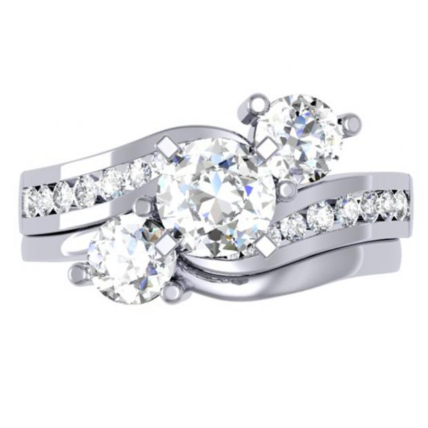 1.75 Carat (ctw) 10K White Gold Round Diamond Ladies Swirl Bridal Engagement Ring Matching Band Set 1 3/4 CT