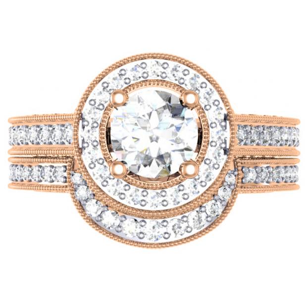 2.00 Carat (ctw) 10K Rose Gold Round Diamond Ladies Halo Style Bridal Engagement Ring Set With Matching Band 2 CT