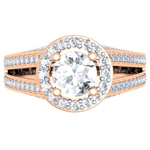 1.40 Carat (ctw) 10K Rose Gold Round Cut Diamond Ladies Bridal Split Shank Halo Engagement Ring