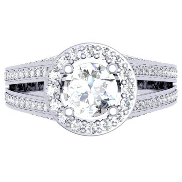 1.40 Carat (ctw) 14K White Gold Round Cut Diamond Ladies Bridal Split Shank Halo Engagement Ring