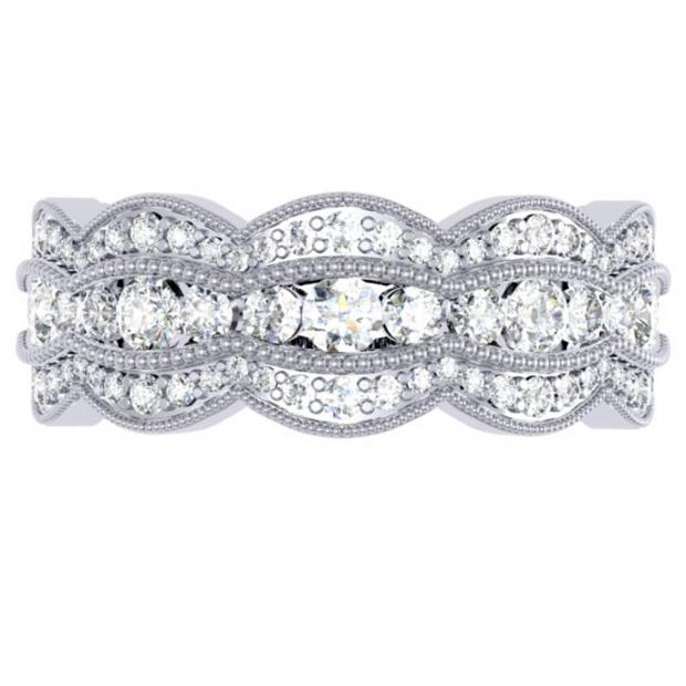 1.75 Carat (ctw) 18K White Gold White Round Diamond Ladies Milgrain Eternity Anniversary Wedding Band 2 CT