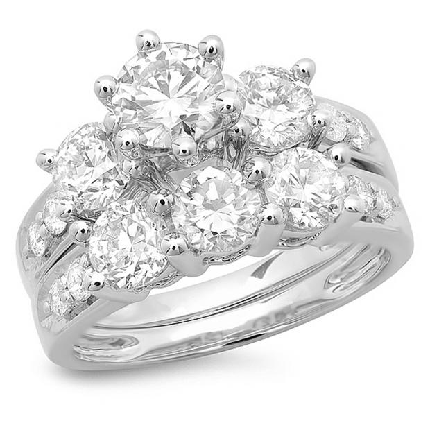 3.10 Carat (ctw) 14K White Gold Round Diamond Ladies Bridal 3 Stone Engagement Ring With Matching Band Set 3 1/10 CT
