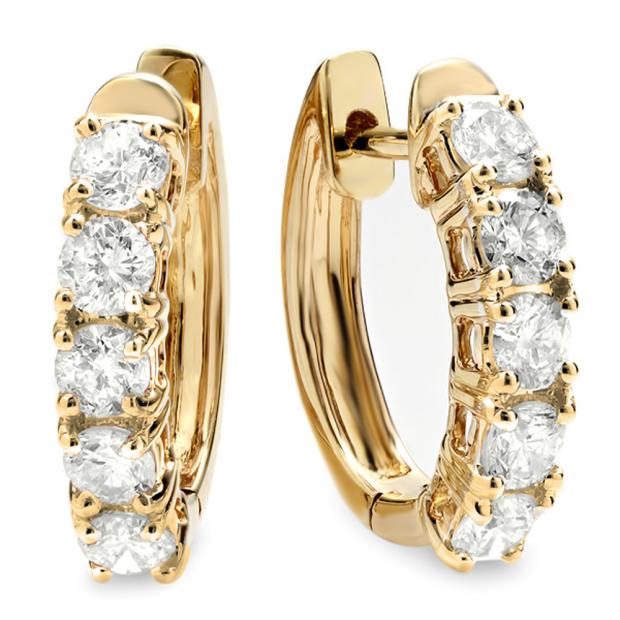 1.00 Carat (ctw) 14K Yellow Gold Round White Diamond Ladies Huggies Hoop Earrings 1 CT