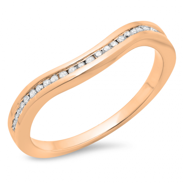 0.15 Carat (ctw) 10K Rose Gold Round Cut Diamond Ladies Stackable Anniversary Wedding Contour Band Guard Ring