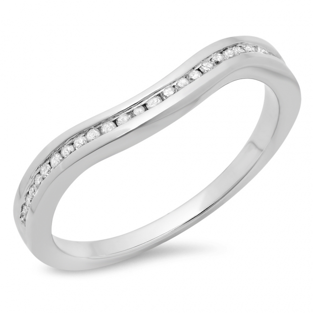 0.15 Carat (ctw) 14K White Gold Round Cut Diamond Ladies Stackable Anniversary Wedding Contour Band Guard Ring