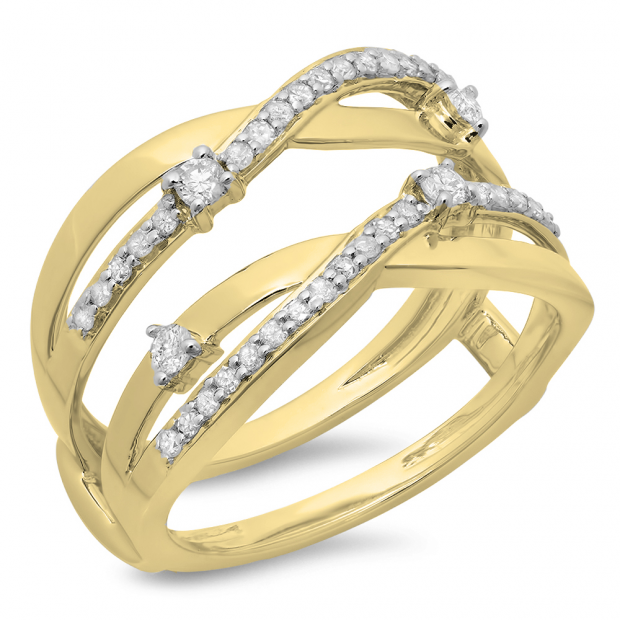 0.40 Carat (ctw) 10K Yellow Gold Round Diamond Ladies Anniversary Wedding Band Swirl Enhancer Guard Double Ring