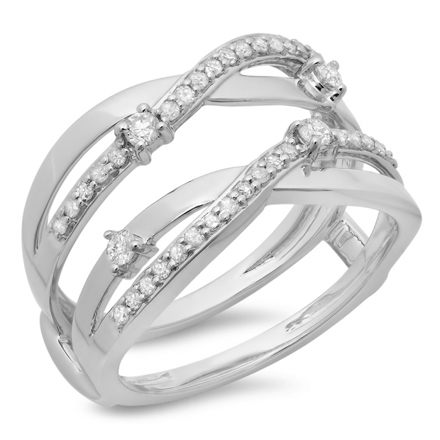 0.40 Carat (ctw) 14K White Gold Round Diamond Ladies Anniversary Wedding Band Swirl Enhancer Guard Double Ring