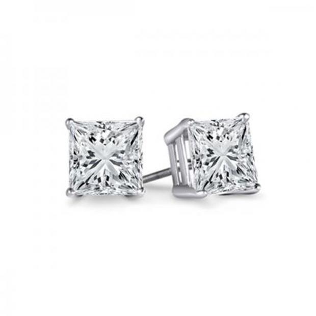 IGI CERTIFIED 0.50 Carat (ctw) 14K White Gold Princess Cut White Diamond Ladies Solitaire Stud Earrings 1/2 CT