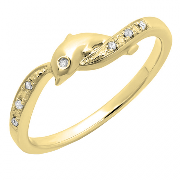 0.05 Carat (ctw) 10K Yellow Gold Round Cut Diamond Ladies Right Hand Dolphin Ring