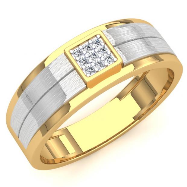 0.10 Carat (ctw) 14K Two Tone Gold Round Cut Diamond Men