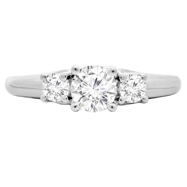 1.00 Carat (ctw) 10K White Gold Round Cut Diamond Ladies 3 Stone Bridal Engagement Ring 1 CT