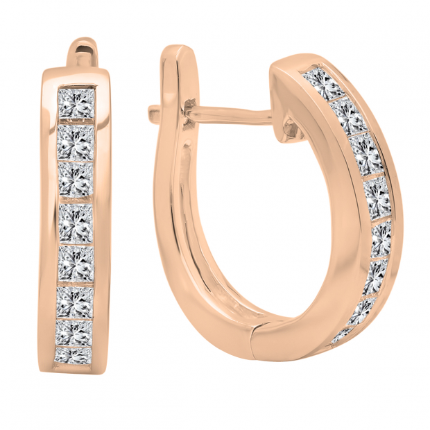 1.00 Carat (ctw) 14K Rose Gold Princess Cut Diamond Ladies Hoop Earrings 1 CT