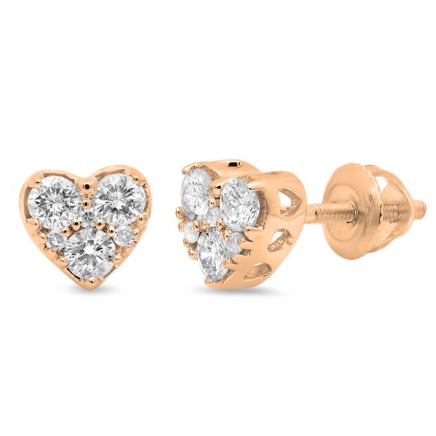 0.40 Carat (ctw) 10K Rose Gold Round Cut Diamond Ladies Heart Shape Stud Earrings
