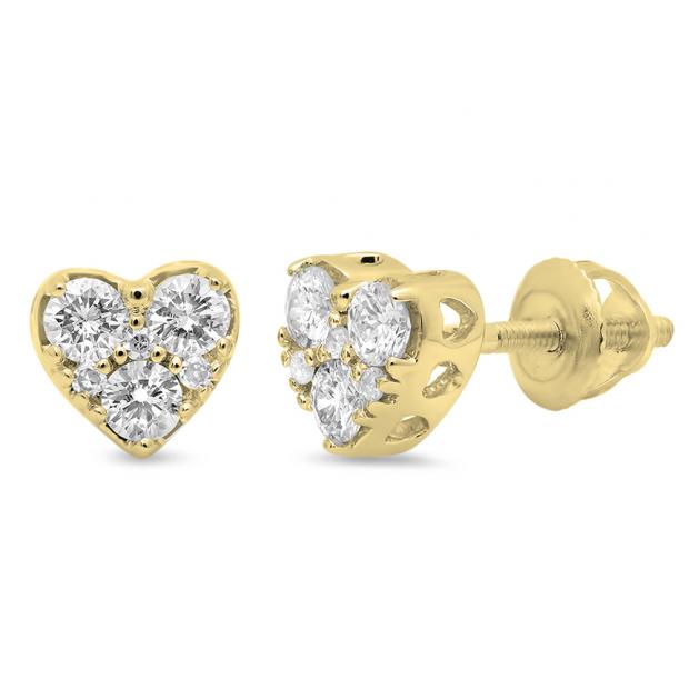 0.40 Carat (ctw) 18K Yellow Gold Round Cut Diamond Ladies Heart Shape Stud Earrings
