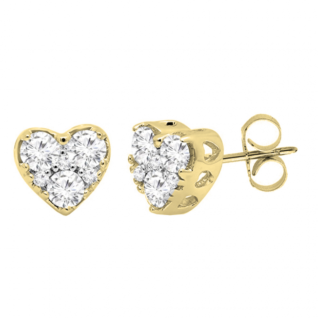 0.40 Carat (ctw) 10K Yellow Gold Round Cut Diamond Ladies Heart Shape Stud Earrings