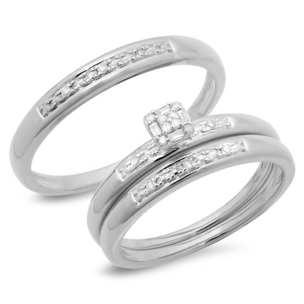 0.15 Carat (ctw) 10K White Gold Round & Baguette Cut Diamond Men & Women