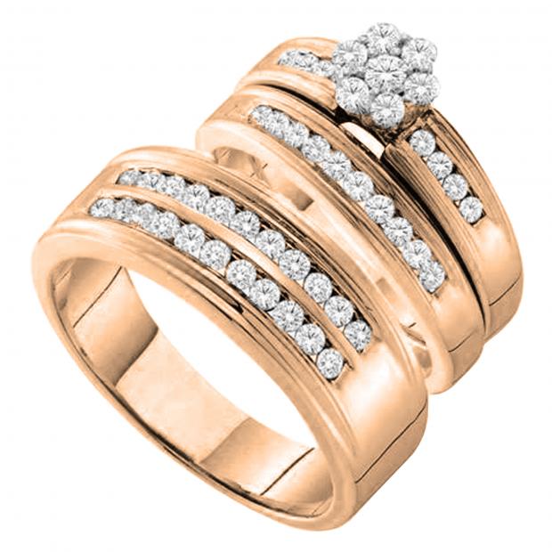 0.95 Carat (ctw) 10K Rose Gold Round Cut Diamond Men & Women