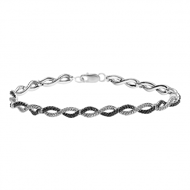 0.20 Carat (ctw) Sterling Silver Round Black & White Diamond Ladies Infinity Tennis Link Bracelet 1/5 CT (7 Inch Length X 0.33 Inch Wide)