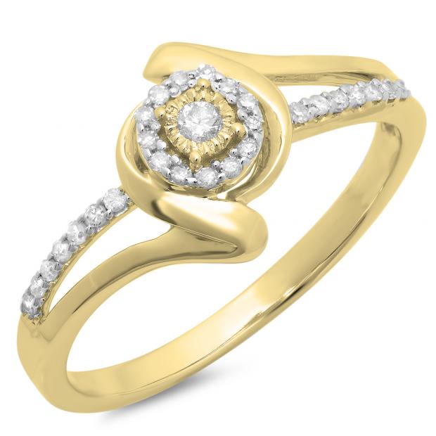 0.15 Carat (ctw) 18K Yellow Gold Round Diamond Ladies Twisted Split Shank Promise Engagement Ring