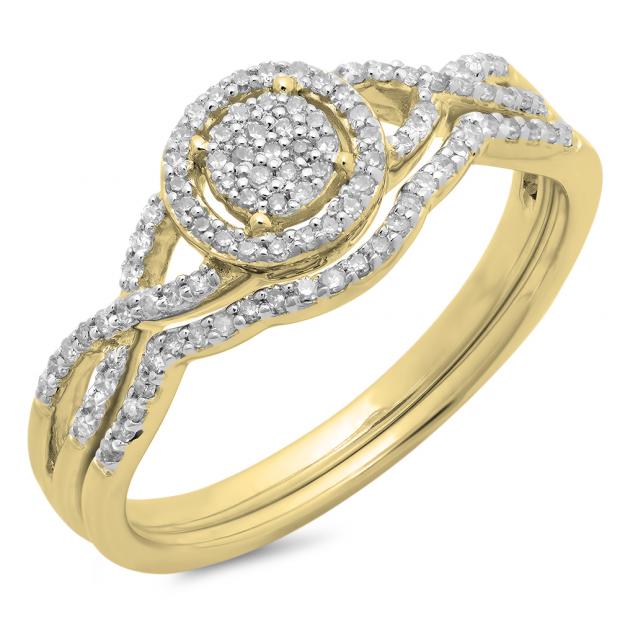 0.25 Carat (ctw) 14K Yellow Gold Round Diamond Ladies Twisted Split Shank Engagement Ring Set 1/4 CT