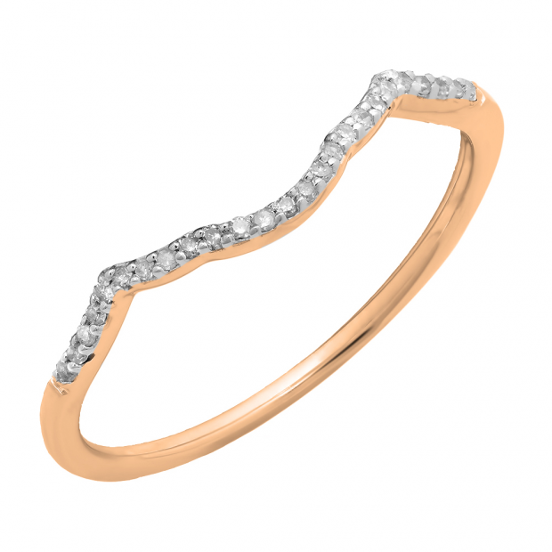 0.08 Carat (ctw) 10K Rose Gold Round Cut White Diamond Ladies Anniversary Wedding Stackable Band Contour Guard Ring