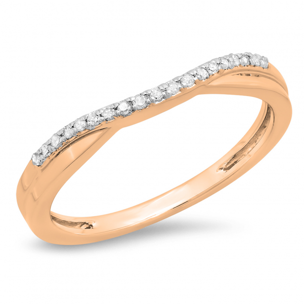 0.11 Carat (ctw) 14K Rose Gold Round Cut White Diamond Ladies Anniversary Wedding Guard Contour Band