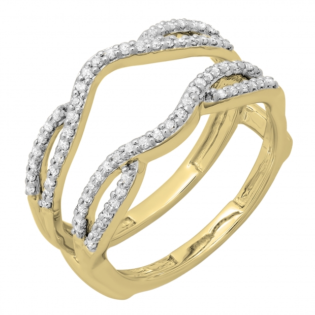 0.35 Carat (ctw) 14K Yellow Gold Round Cut White Diamond Ladies Anniversary Wedding Band Split Shank Enhancer Guard Double Ring 1/3 CT