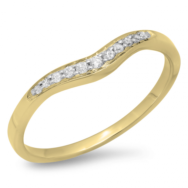 0.11 Carat (ctw) 10K Yellow Gold Round Cut White Diamond Ladies Anniversary Wedding Stackable Contour Guard Band