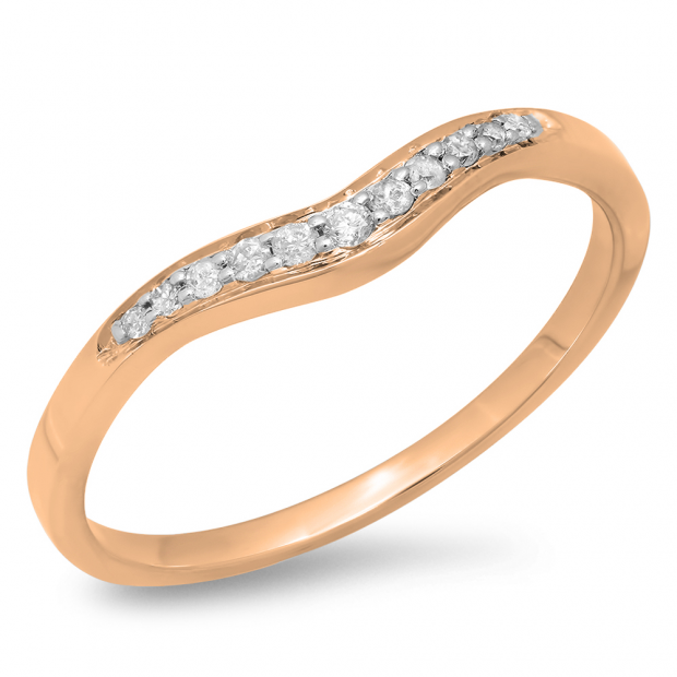 0.11 Carat (ctw) 14K Rose Gold Round Cut White Diamond Ladies Anniversary Wedding Stackable Contour Guard Band