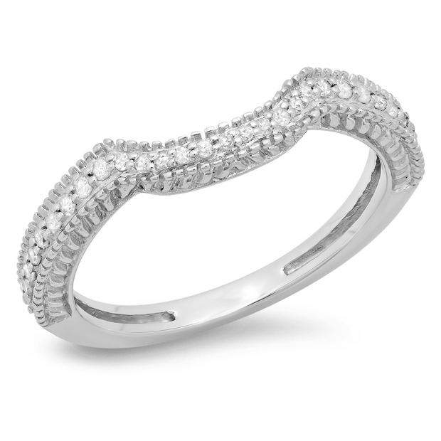 0.20 Carat (ctw) 10K White Gold Round Diamond Ladies Anniversary Wedding Matching Band Stackable Ring 1/5 CT