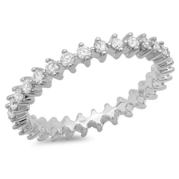 0.75 Carat (ctw) 14K White Gold Round White Diamond Ladies Eternity Anniversary Open Prong Wedding Band 3/4 CT