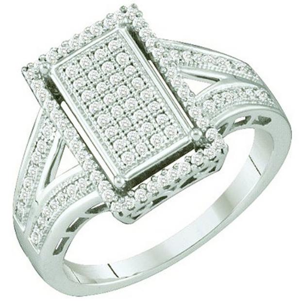 0.40 Carat (ctw) 10K White Gold Round White Diamond Ladies Split Shank Micro Pave Bridal Engagement Ring