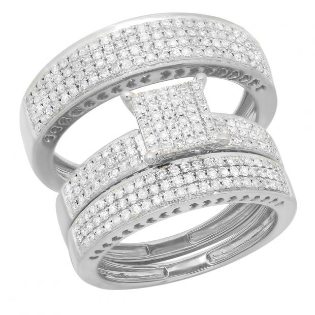 10K White Gold Round White Diamond Mens Ring
