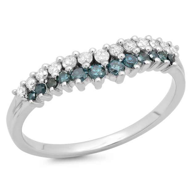 0.35 Carat (ctw) 14K White Gold Round White & Blue Diamond Ladies Wedding Stackable Band Anniversary Chevron Ring 1/3 CT