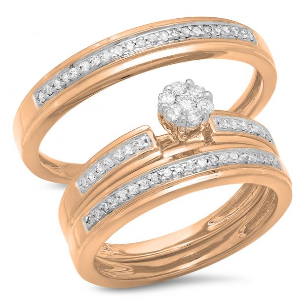 10K Rose Gold Round White Cubic Zirconia CZ Men & Women
