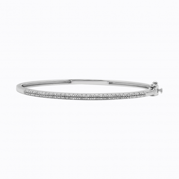 0.20 Carat (ctw) Sterling Silver Round Cut White Diamond Ladies Fashion Bangle Bracelet 1/5