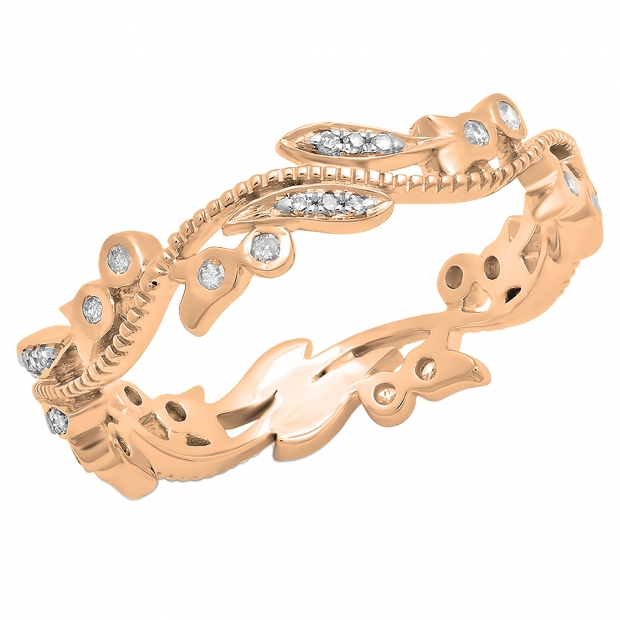 0.20 Carat (ctw) 14K Rose Gold Round White Diamond Ladies Vintage Style Anniversary Wedding Eternity Band Stackable Ring 1/5 CT
