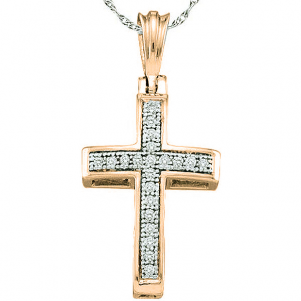 0.10 Carat (ctw) 10K Rose Gold Round White Diamond Ladies Micro Pave Religious Cross Pendant 1/10 CT