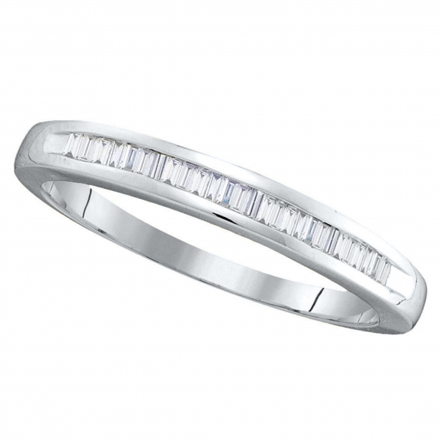 0.23 Carat (ctw) 14K White Gold Baguette Cut White Diamond Ladies Anniversary Wedding Band Stackable Ring 1/4 CT