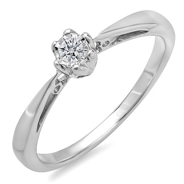 0.07 Carat (ctw) Sterling Silver Round Diamond Ladies Solitaire Bridal Engagement Promise Ring