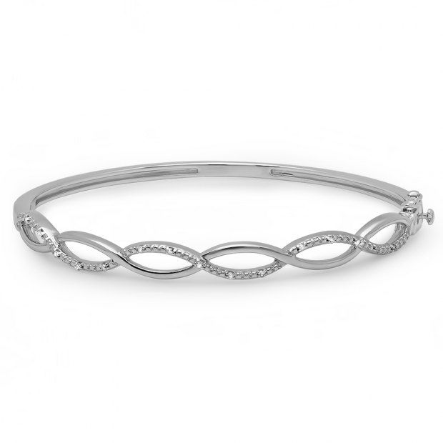 0.08 Carat (ctw) Sterling Silver Round Cut White Diamond Ladies Swirl Bangle Bracelet