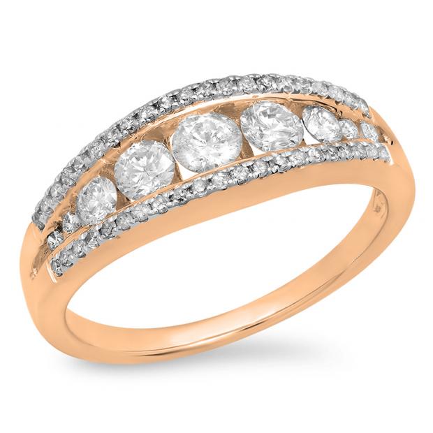 0.75 Carat (ctw) 10K Rose Gold Round White Diamond Ladies Anniversary Wedding Band Stackable Ring 3/4 CT