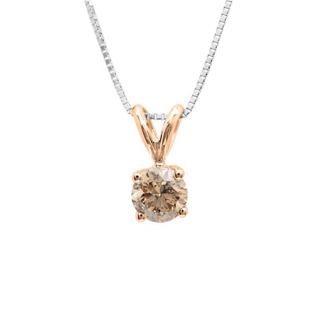 0.25 Carat (ctw) 14K Rose Gold Round Champagne Diamond Ladies Solitaire Pendant 1/4 CT