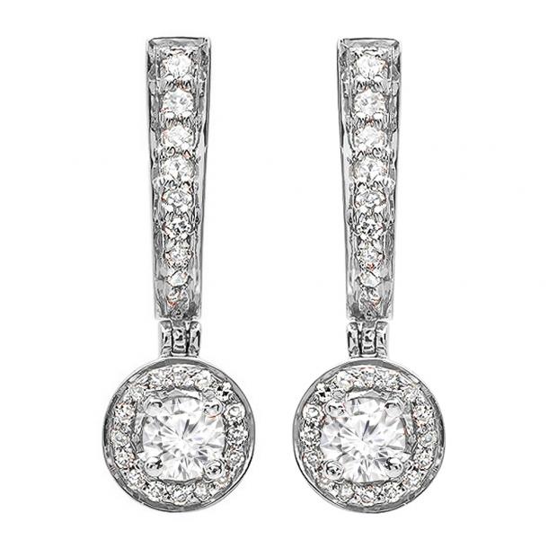 0.50 Carat (ctw) 10k White Gold Round Diamond Ladies Fine Dangling Drop Earrings 1/2 CT