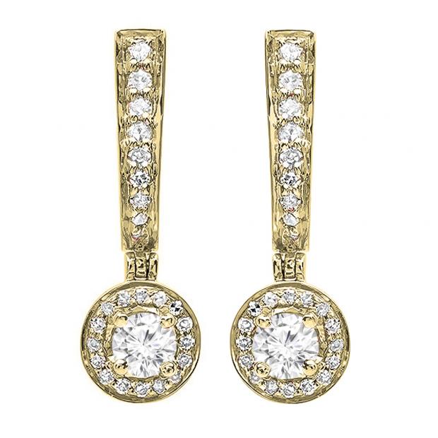 0.50 Carat (ctw) 14k Yellow Gold Round Diamond Ladies Fine Dangling Drop Earrings 1/2 CT