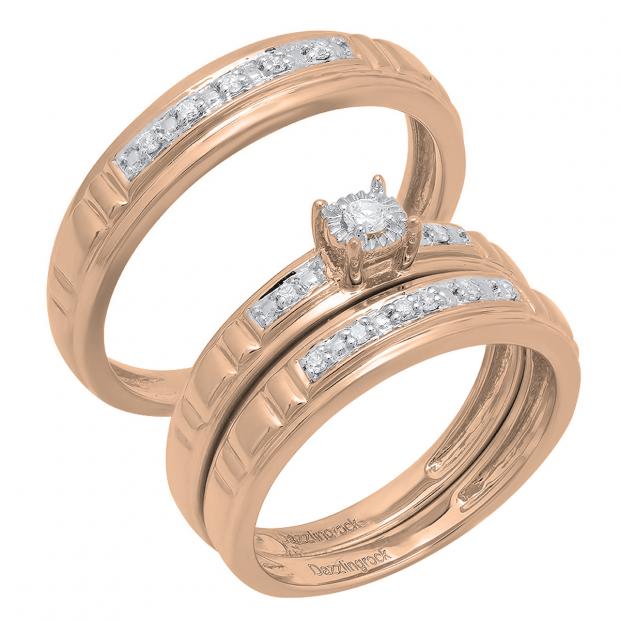 0.17 Carat (ctw) 10K Rose Gold Round White Diamond Men & Women