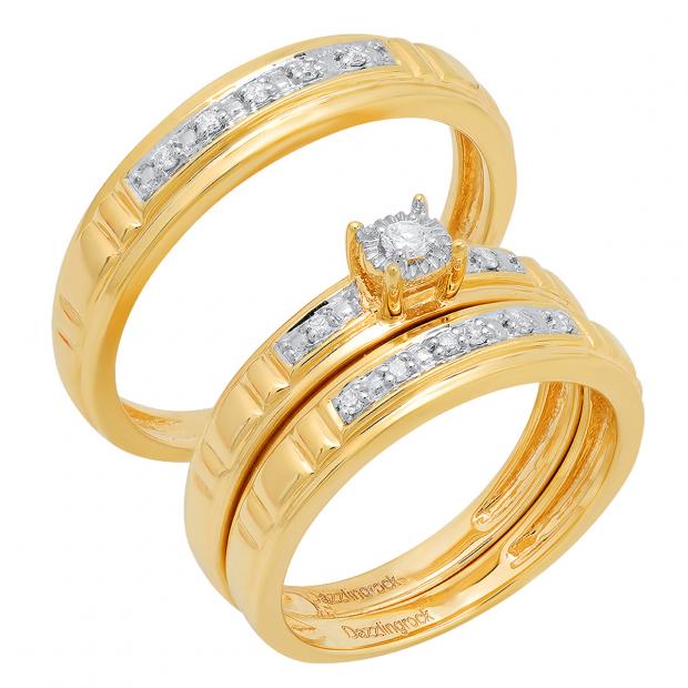 0.17 Carat (ctw) 10K Yellow Gold Round White Diamond Men & Women