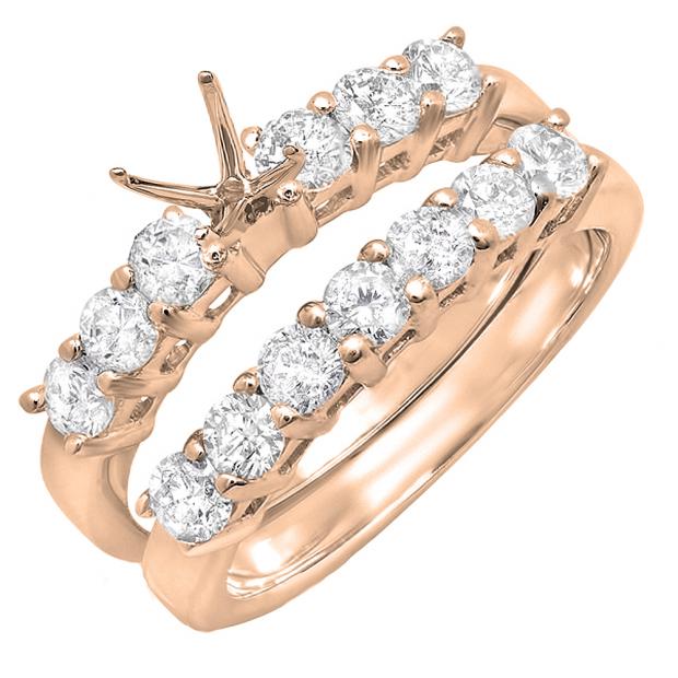 1.00 Carat (ctw) 14K Rose Gold Round White Diamond Ladies Semi Mount Bridal Engagement Ring Set (No Center Stone) 1 CT